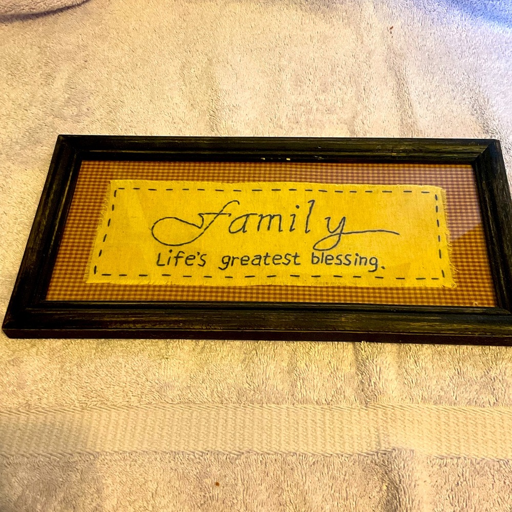 Vintage framed family quote. Wood and glass. 11x 7